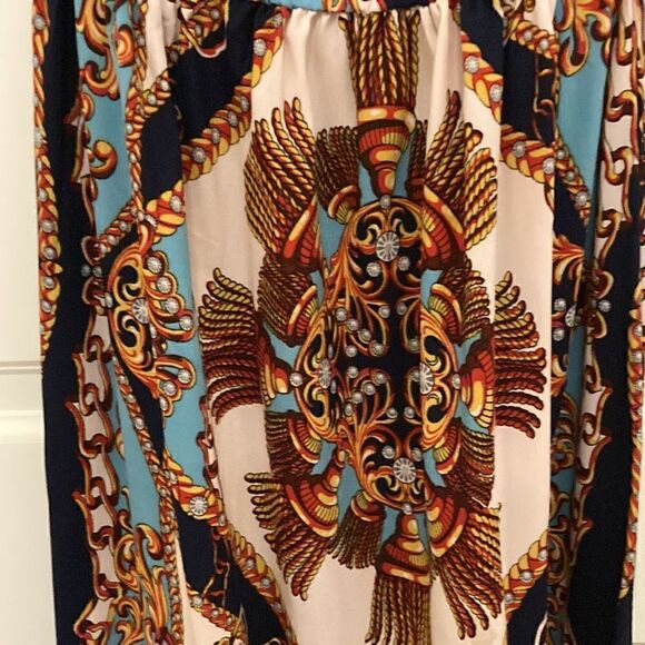 Golden Sirena Maxi Dress On/Off Shoulder, Short Sleeve, High Low Ruffled hem. - Picture 4 of 9